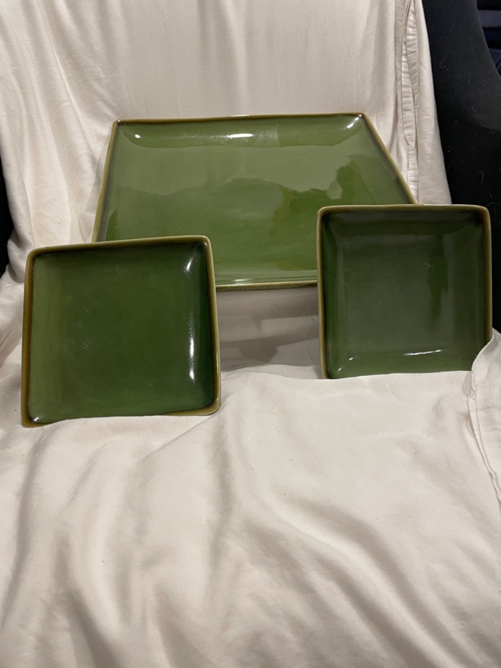 Crate&Barrel Olive Green Square Ceramic Serving Platter